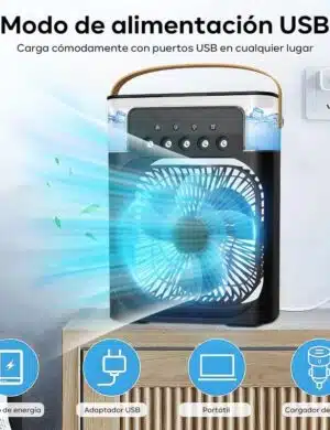 Mini Ventilador Portátil 3 en 1: Frescura, Humidificación y Luz en un Solo Dispositivo